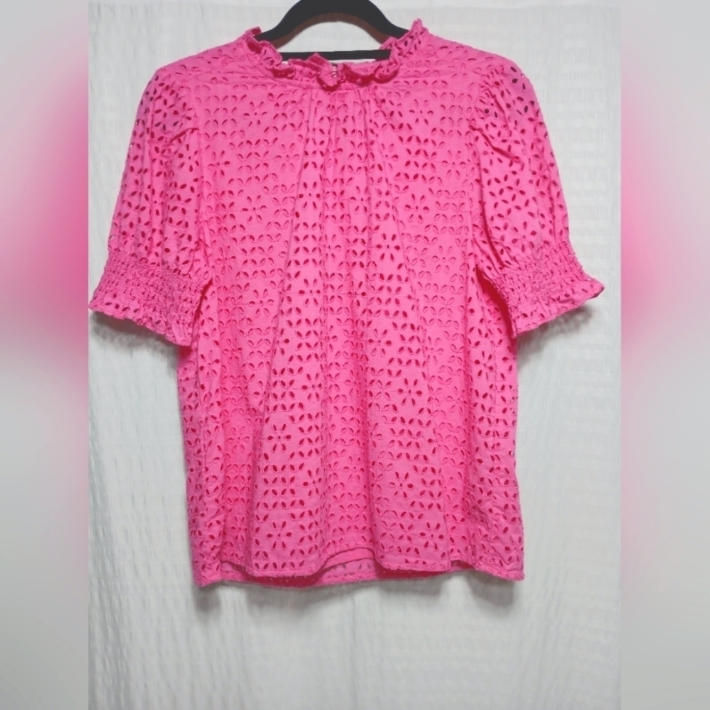 J.Crew Ladies Smocked Puff Sleeve Top In Eyelet . Size S